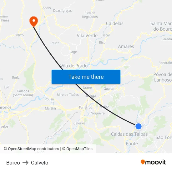 Barco to Calvelo map
