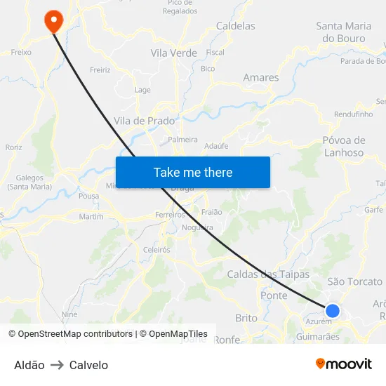 Aldão to Calvelo map