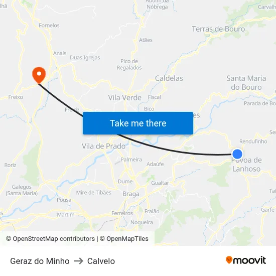 Geraz do Minho to Calvelo map