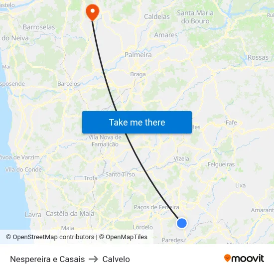 Nespereira e Casais to Calvelo map