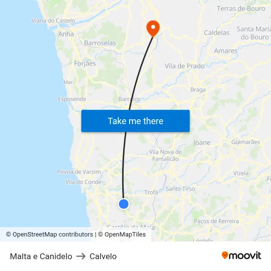 Malta e Canidelo to Calvelo map