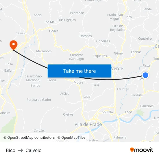 Bico to Calvelo map