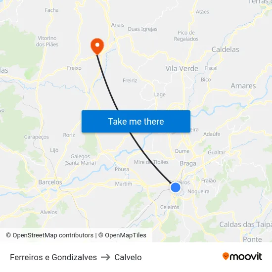 Ferreiros e Gondizalves to Calvelo map