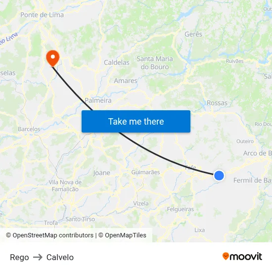 Rego to Calvelo map