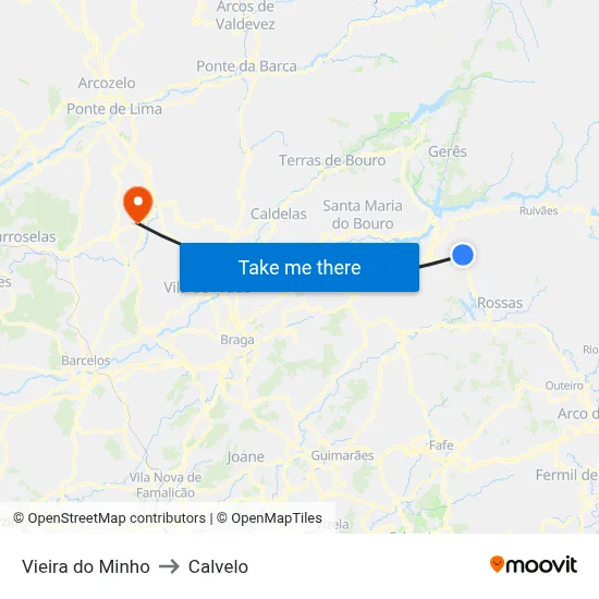 Vieira do Minho to Calvelo map