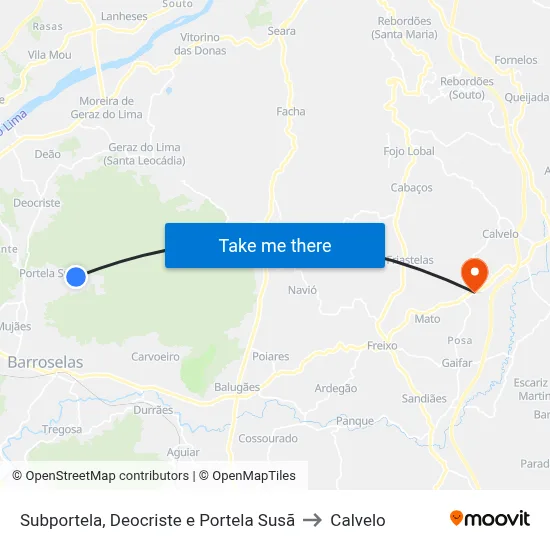 Subportela, Deocriste e Portela Susã to Calvelo map