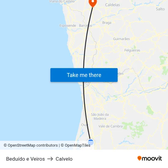 Beduído e Veiros to Calvelo map