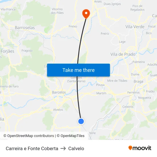 Carreira e Fonte Coberta to Calvelo map