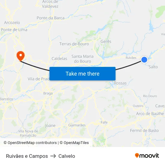 Ruivães e Campos to Calvelo map