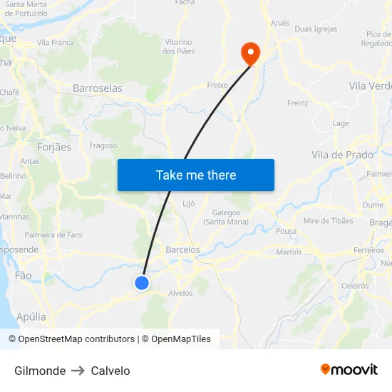 Gilmonde to Calvelo map