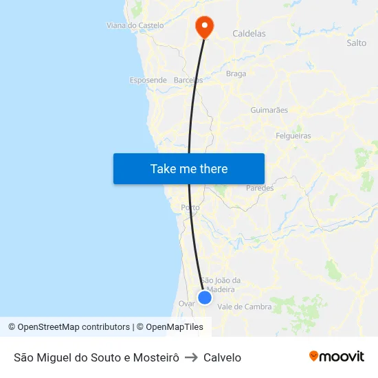 São Miguel do Souto e Mosteirô to Calvelo map
