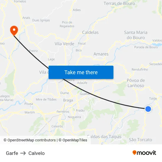 Garfe to Calvelo map