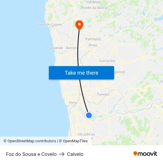 Foz do Sousa e Covelo to Calvelo map