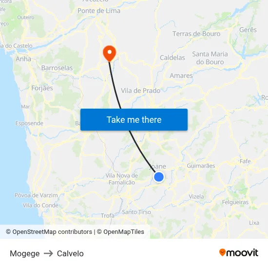 Mogege to Calvelo map