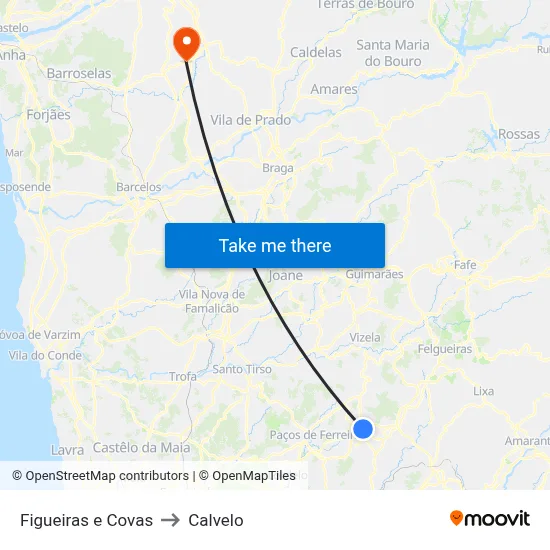 Figueiras e Covas to Calvelo map