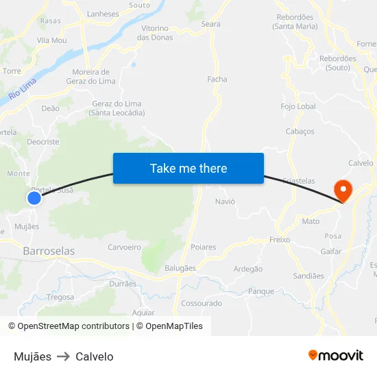 Mujães to Calvelo map