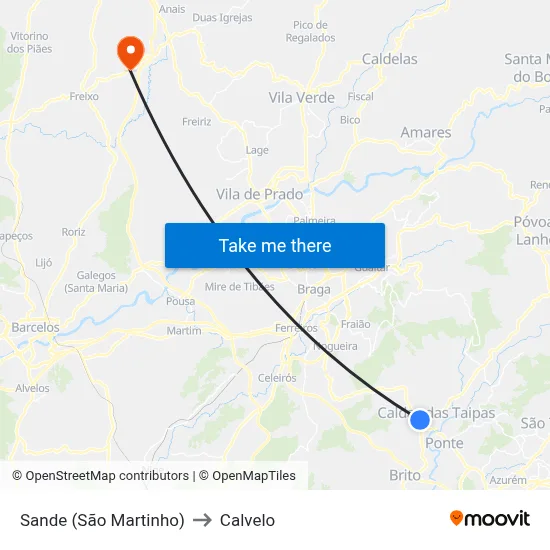 Sande (São Martinho) to Calvelo map