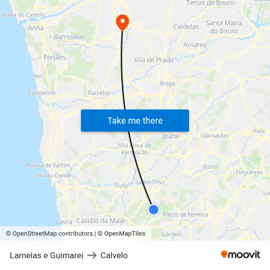 Lamelas e Guimarei to Calvelo map