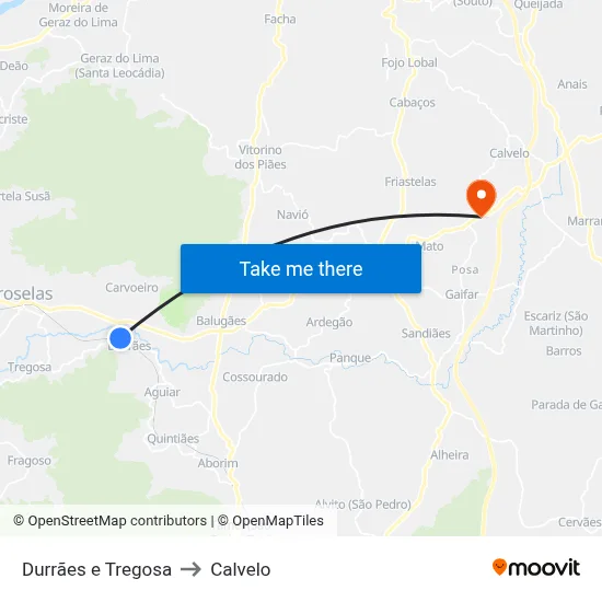 Durrães e Tregosa to Calvelo map