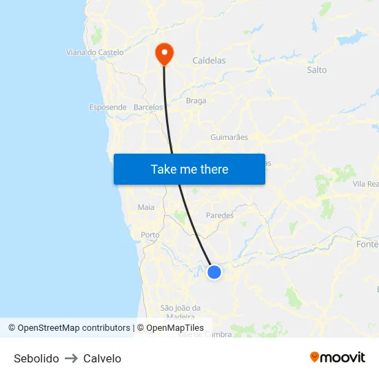 Sebolido to Calvelo map