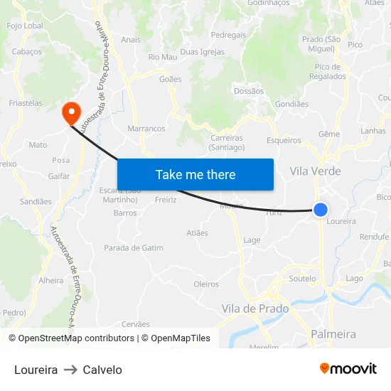 Loureira to Calvelo map