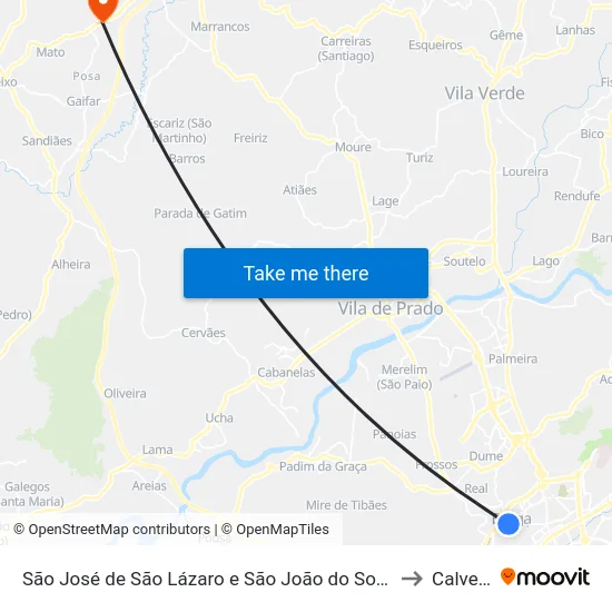 São José de São Lázaro e São João do Souto to Calvelo map