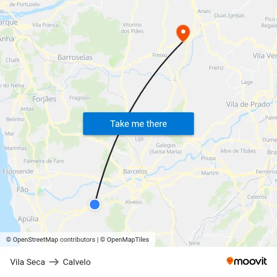 Vila Seca to Calvelo map