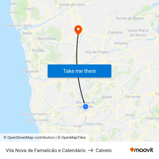 Vila Nova de Famalicão e Calendário to Calvelo map