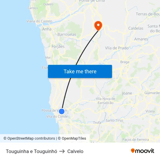 Touguinha e Touguinhó to Calvelo map