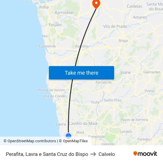 Perafita, Lavra e Santa Cruz do Bispo to Calvelo map
