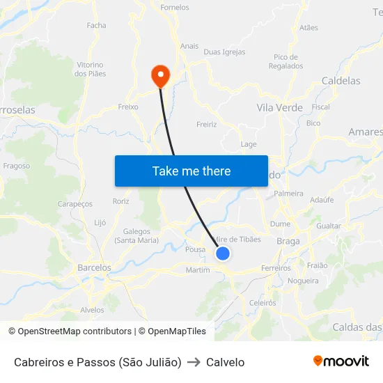 Cabreiros e Passos (São Julião) to Calvelo map