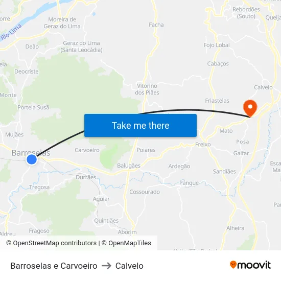 Barroselas e Carvoeiro to Calvelo map