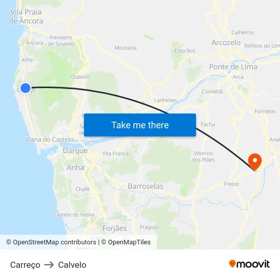 Carreço to Calvelo map