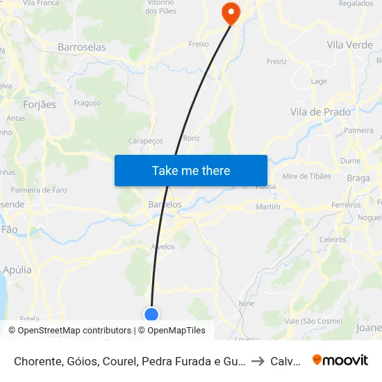 Chorente, Góios, Courel, Pedra Furada e Gueral to Calvelo map