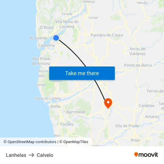 Lanhelas to Calvelo map