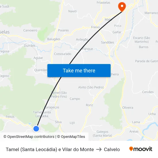 Tamel (Santa Leocádia) e Vilar do Monte to Calvelo map