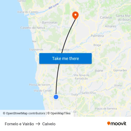 Fornelo e Vairão to Calvelo map