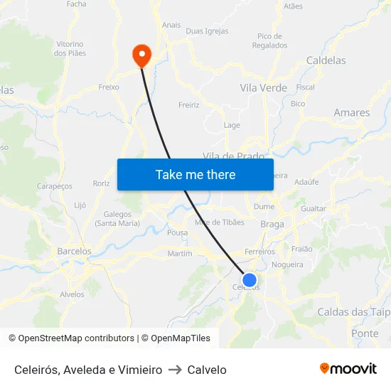 Celeirós, Aveleda e Vimieiro to Calvelo map