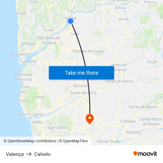 Valença to Calvelo map