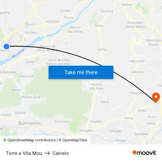 Torre e Vila Mou to Calvelo map