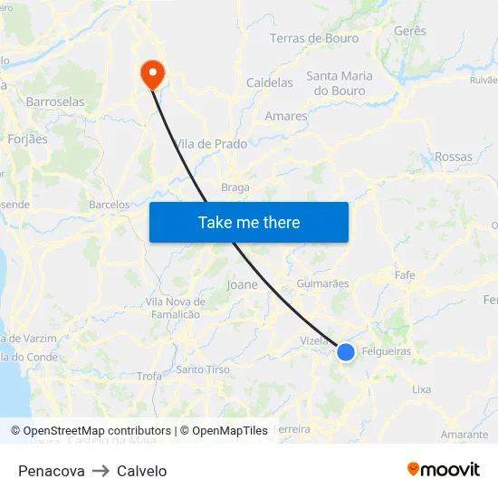 Penacova to Calvelo map