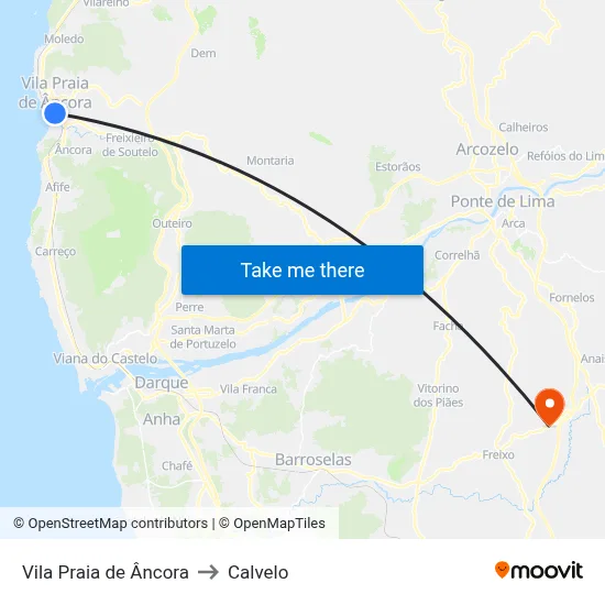 Vila Praia de Âncora to Calvelo map