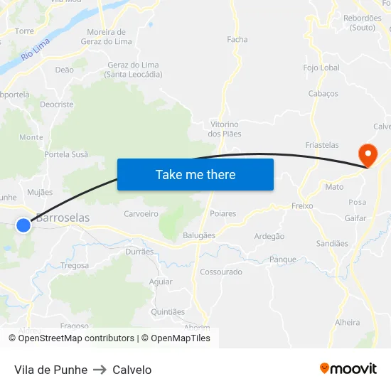 Vila de Punhe to Calvelo map