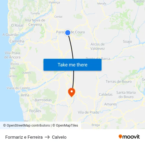 Formariz e Ferreira to Calvelo map