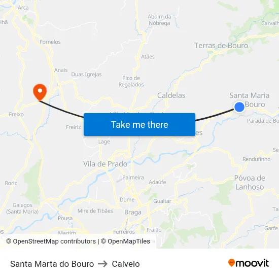 Santa Marta do Bouro to Calvelo map