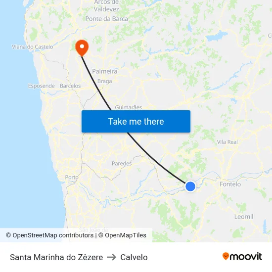 Santa Marinha do Zêzere to Calvelo map