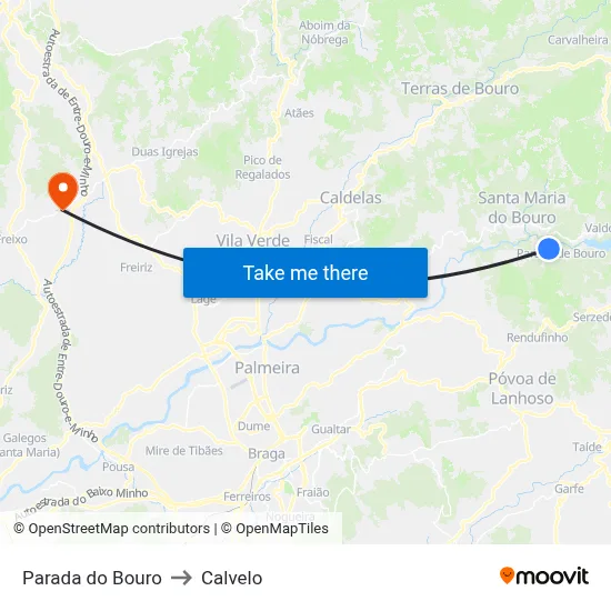 Parada do Bouro to Calvelo map