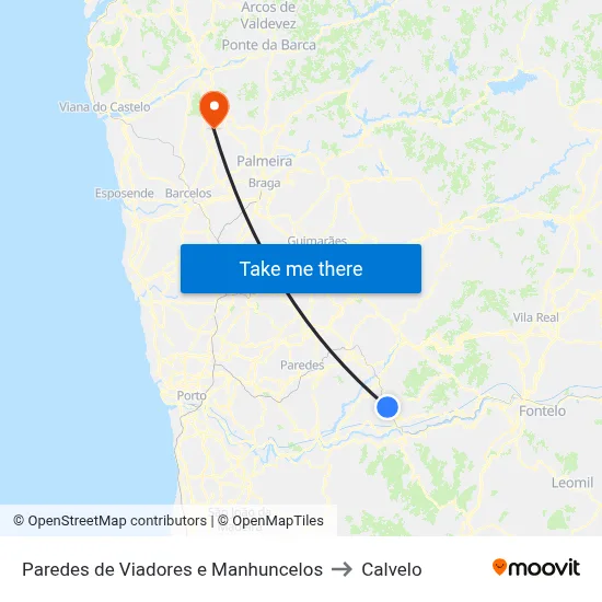Paredes de Viadores e Manhuncelos to Calvelo map