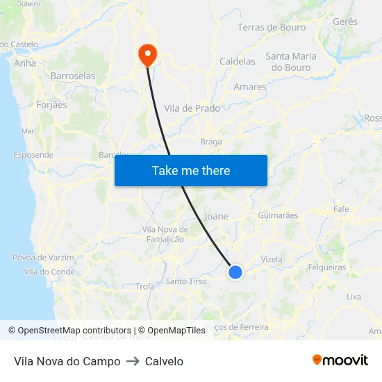 Vila Nova do Campo to Calvelo map
