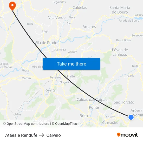 Atães e Rendufe to Calvelo map